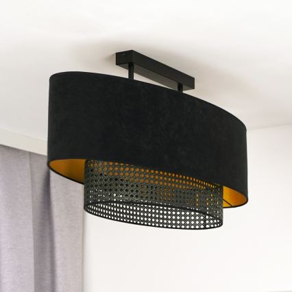 Duolla - Candeeiro integrado DOUBLE OVAL RATTAN 2xE27/15W/230V preto/vime