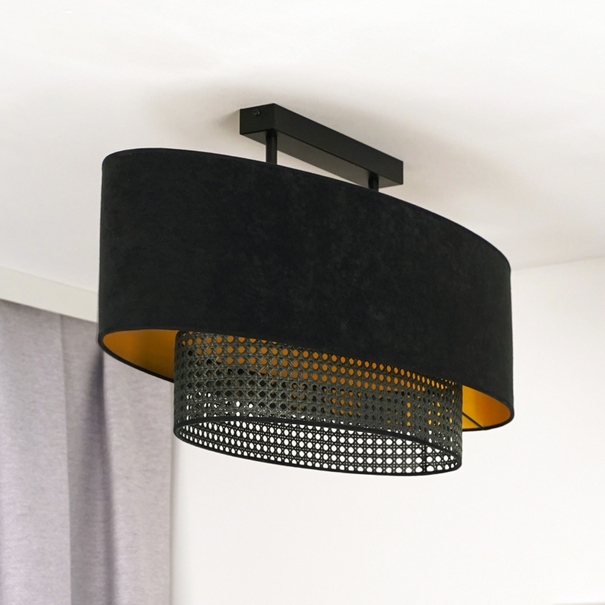 Duolla - Candeeiro integrado DOUBLE OVAL RATTAN 2xE27/15W/230V preto/vime