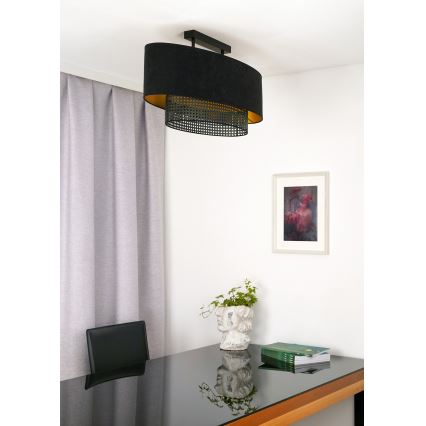 Duolla - Candeeiro integrado DOUBLE OVAL RATTAN 2xE27/15W/230V preto/vime