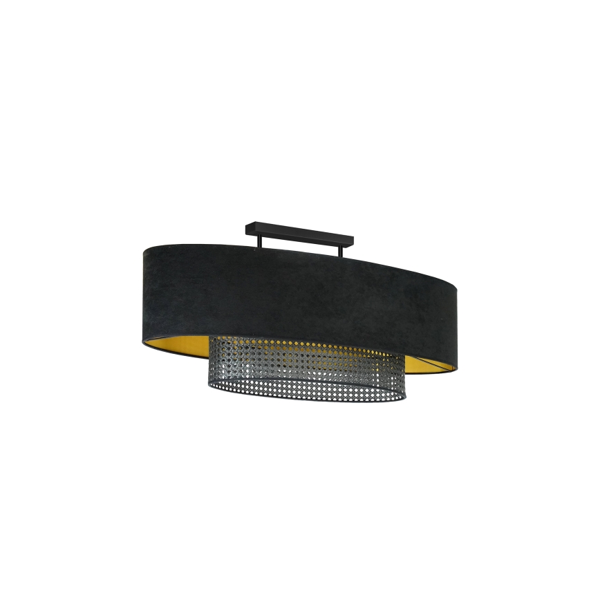 Duolla - Candeeiro integrado DOUBLE OVAL RATTAN 2xE27/15W/230V preto/vime