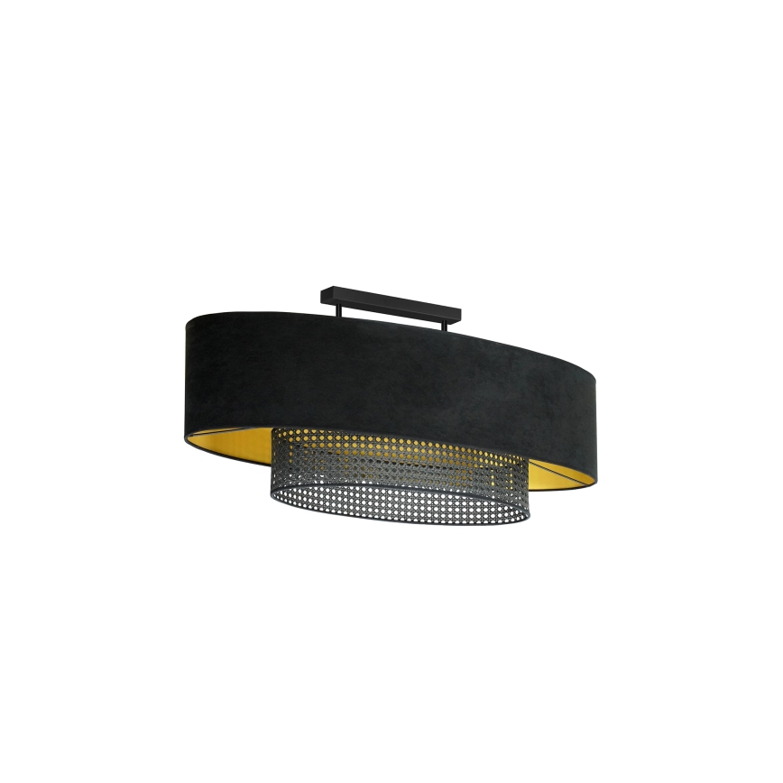 Duolla - Candeeiro integrado DOUBLE OVAL RATTAN 2xE27/15W/230V preto/vime