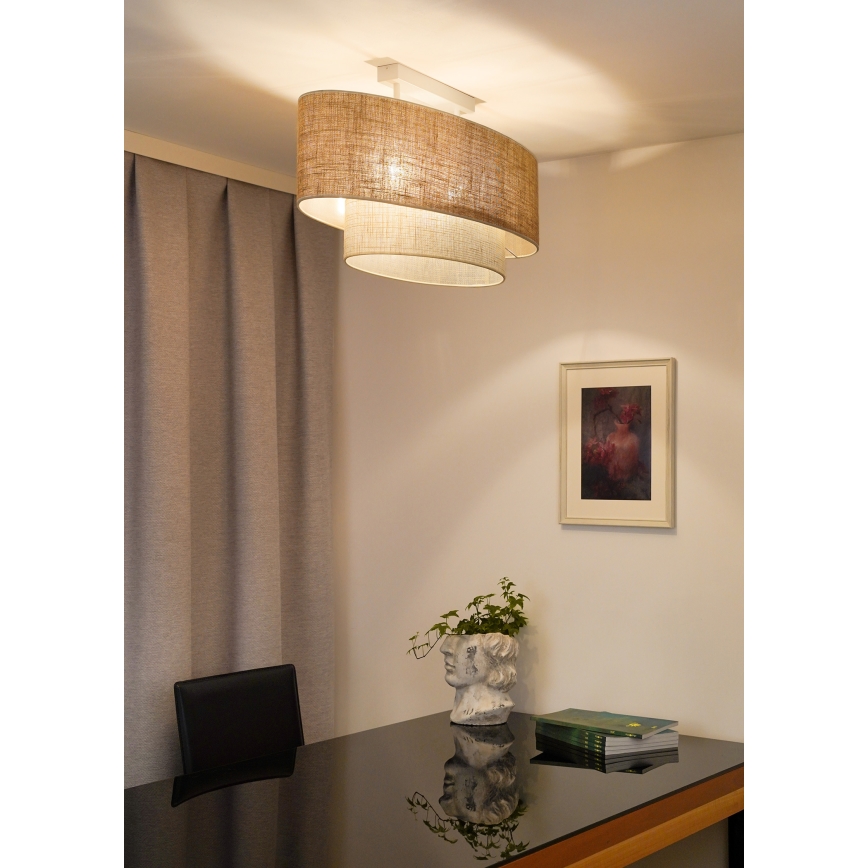 Duolla - Candeeiro integrado DOUBLE OVAL YUTE 2xE27/15W/230V castanho/creme