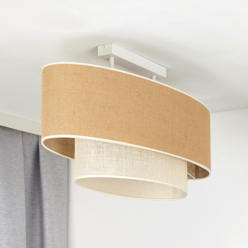 Duolla - Candeeiro integrado DOUBLE OVAL YUTE 2xE27/15W/230V castanho/creme