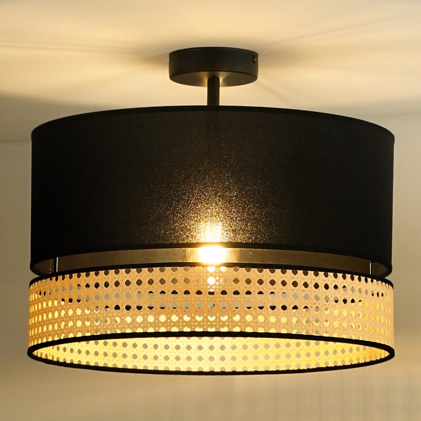 Duolla - Candeeiro integrado DOUBLE RATTAN 1xE27/15W/230V diâmetro 40 cm preto/bege