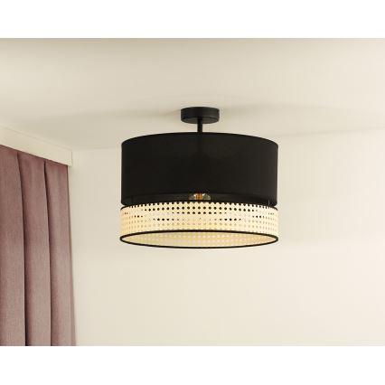 Duolla - Candeeiro integrado DOUBLE RATTAN 1xE27/15W/230V diâmetro 40 cm preto/bege