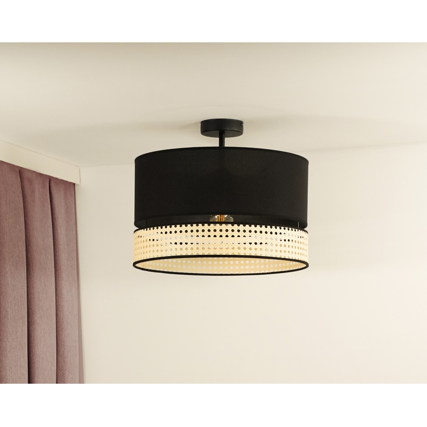 Duolla - Candeeiro integrado DOUBLE RATTAN 1xE27/15W/230V diâmetro 40 cm preto/bege