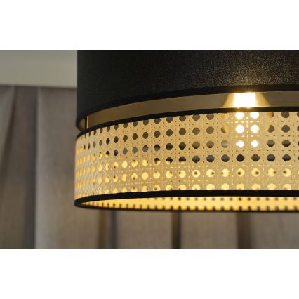 Duolla - Candeeiro integrado DOUBLE RATTAN 1xE27/15W/230V diâmetro 40 cm preto/bege