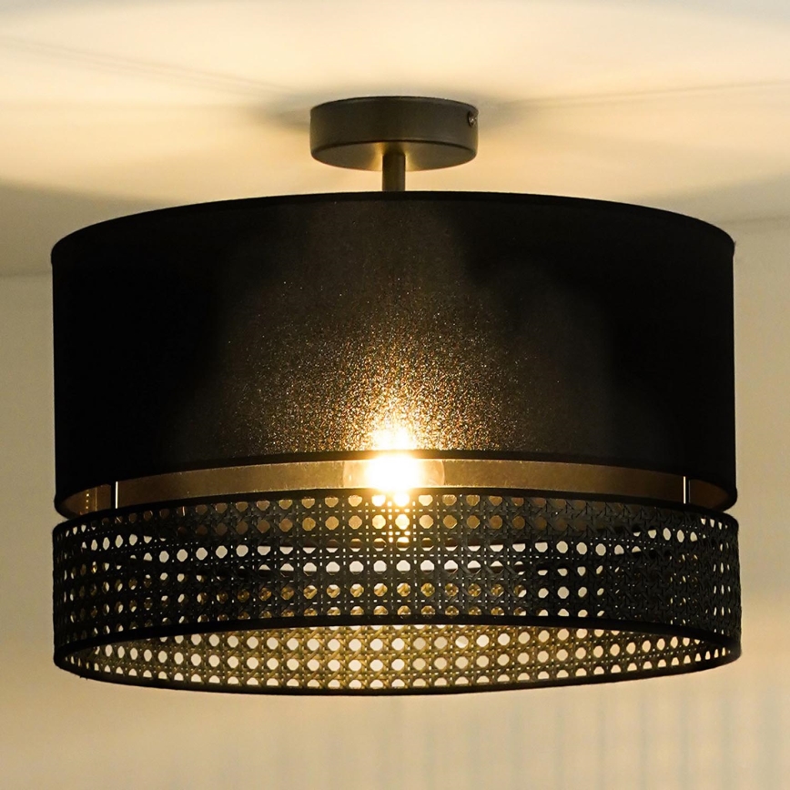 Duolla - Candeeiro integrado DOUBLE RATTAN 1xE27/15W/230V diâmetro 40 cm preto