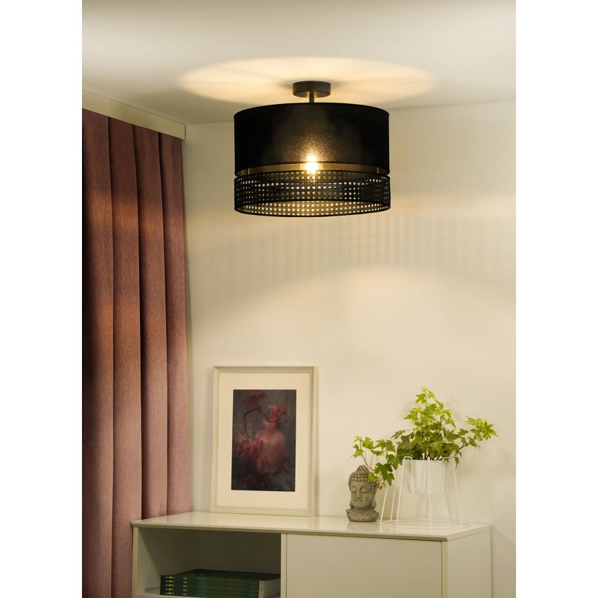 Duolla - Candeeiro integrado DOUBLE RATTAN 1xE27/15W/230V diâmetro 40 cm preto