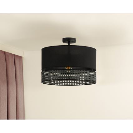Duolla - Candeeiro integrado DOUBLE RATTAN 1xE27/15W/230V diâmetro 40 cm preto