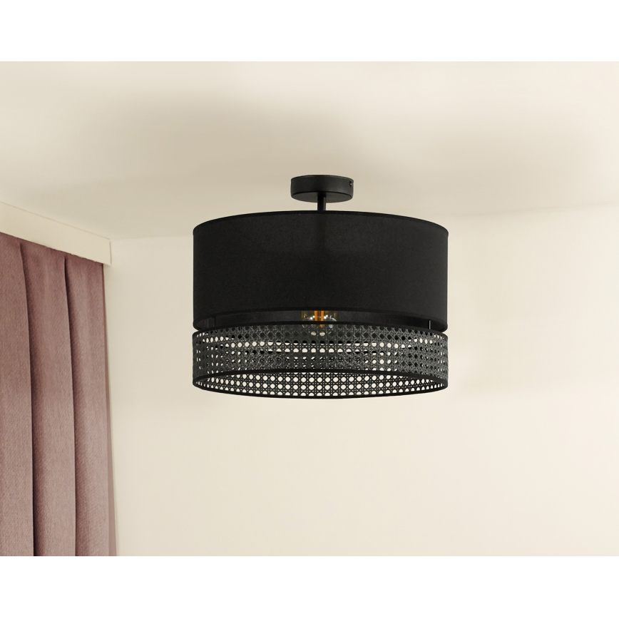 Duolla - Candeeiro integrado DOUBLE RATTAN 1xE27/15W/230V diâmetro 40 cm preto