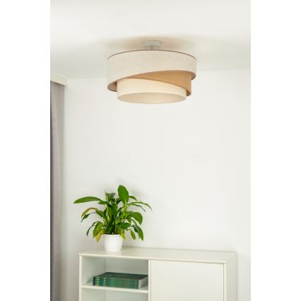Duolla - Candeeiro integrado KOBO 1xE27/15W/230V diâmetro 45 cm bege/castanho/branco