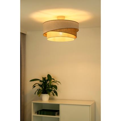 Duolla - Candeeiro integrado KOBO 1xE27/15W/230V diâmetro 45 cm bege/castanho/branco