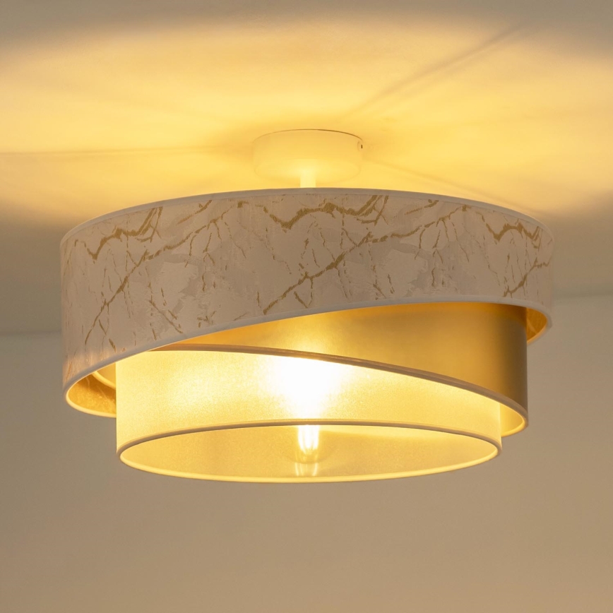 Duolla - Candeeiro integrado KOBO 1xE27/15W/230V diâmetro 45 cm branco/dourado