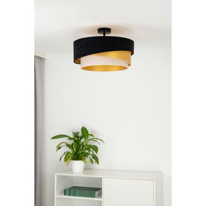 Duolla - Candeeiro integrado KOBO 1xE27/15W/230V diâmetro 45 cm preto/dourado/creme