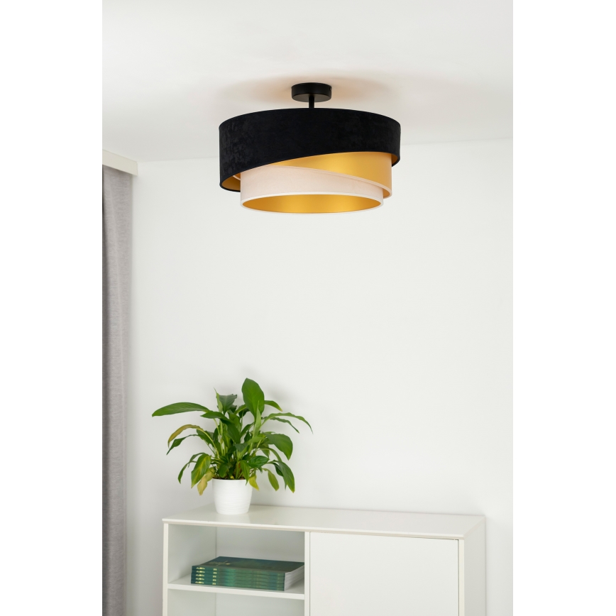 Duolla - Candeeiro integrado KOBO 1xE27/15W/230V diâmetro 45 cm preto/dourado/creme