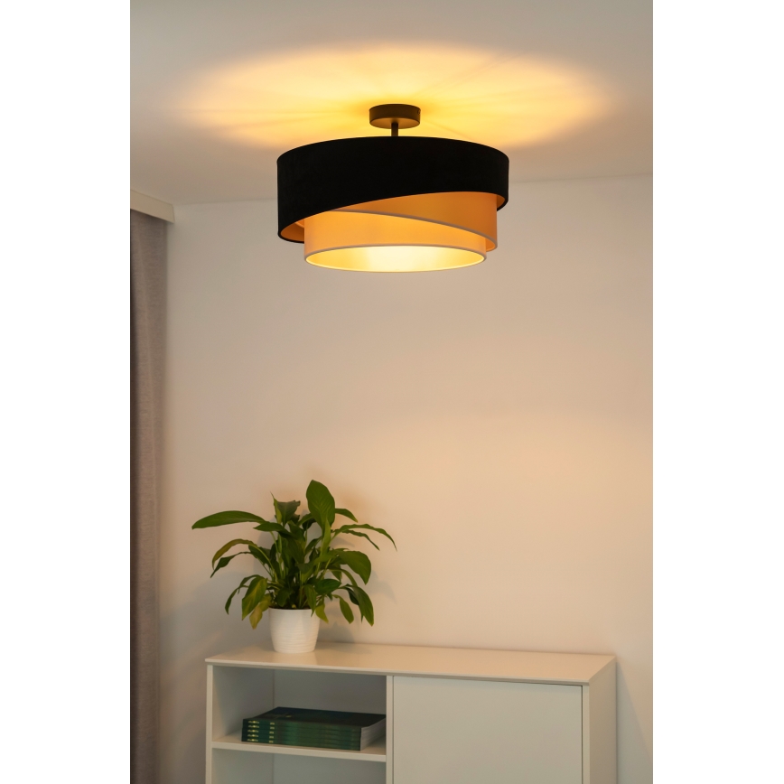 Duolla - Candeeiro integrado KOBO 1xE27/15W/230V diâmetro 45 cm preto/dourado/creme
