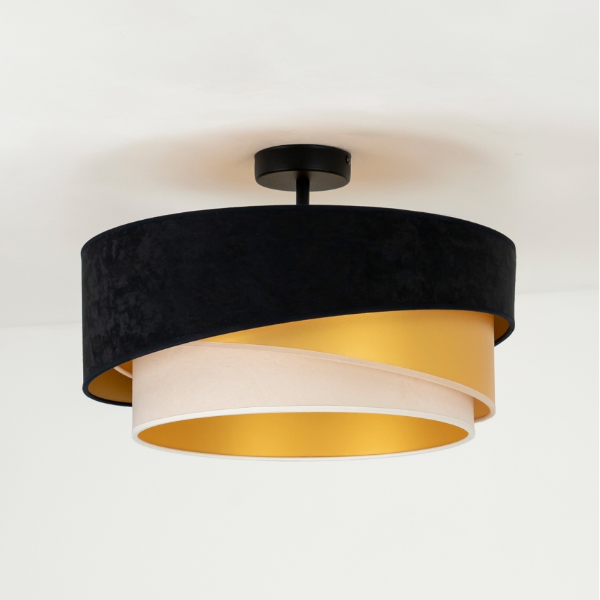 Duolla - Candeeiro integrado KOBO 1xE27/15W/230V diâmetro 45 cm preto/dourado/creme
