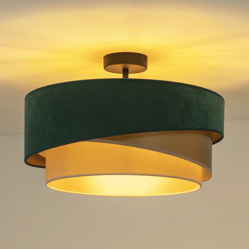Duolla - Candeeiro integrado KOBO 1xE27/15W/230V diâmetro 45 cm verde/dourado/creme