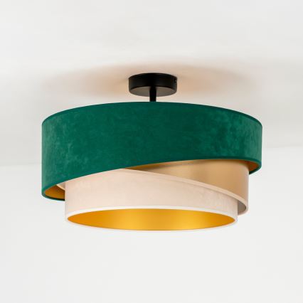 Duolla - Candeeiro integrado KOBO 1xE27/15W/230V diâmetro 45 cm verde/dourado/creme