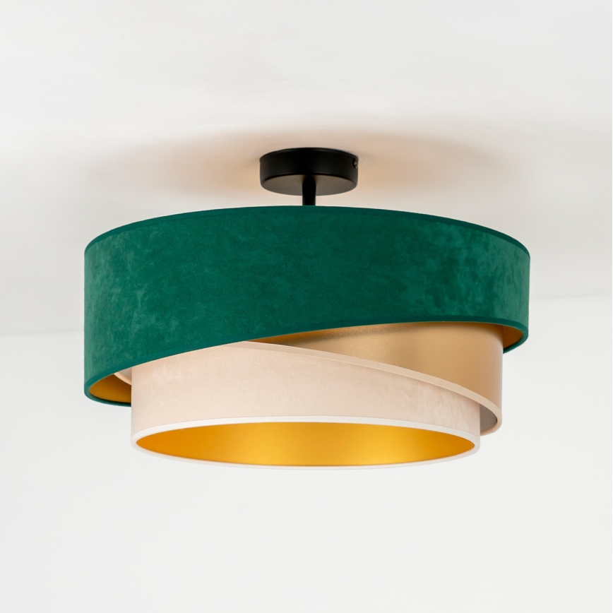 Duolla - Candeeiro integrado KOBO 1xE27/15W/230V diâmetro 45 cm verde/dourado/creme