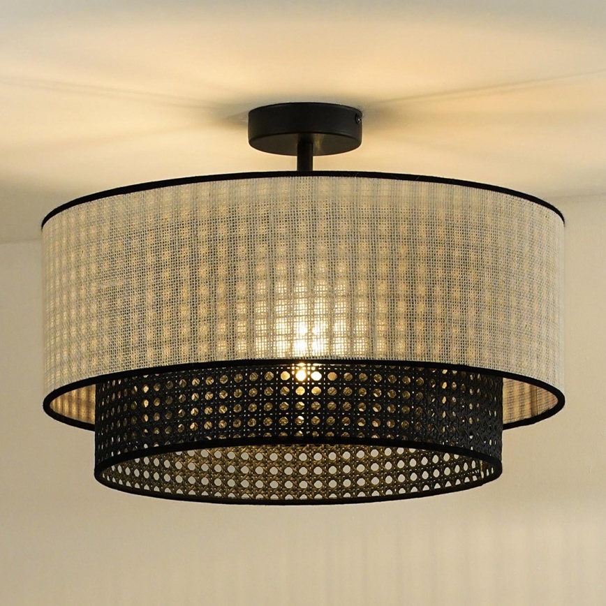 Duolla - Candeeiro integrado RATTAN YUTE 1xE27/15W/230V diâmetro 45 cm creme/preto