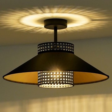Duolla - Candeeiro integrado RIO RATTAN 1xE27/15W/230V diâmetro 45 cm preto/dourado