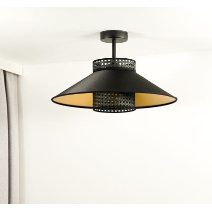 Duolla - Candeeiro integrado RIO RATTAN 1xE27/15W/230V diâmetro 45 cm preto/dourado