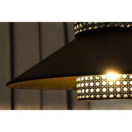 Duolla - Candeeiro integrado RIO RATTAN 1xE27/15W/230V diâmetro 45 cm preto/dourado