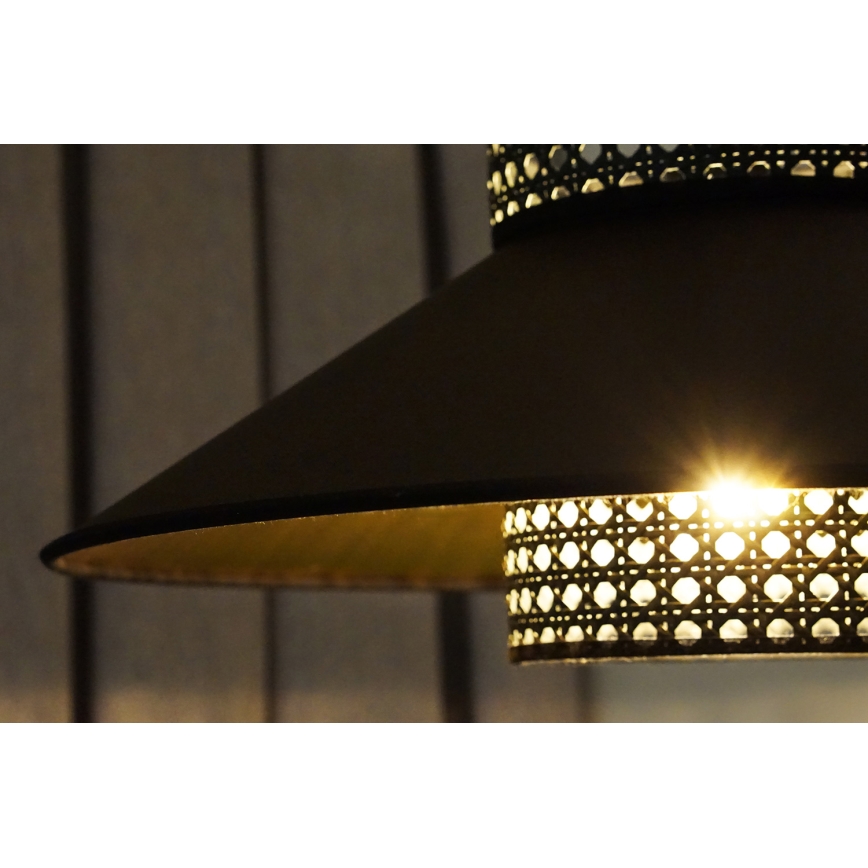 Duolla - Candeeiro integrado RIO RATTAN 1xE27/15W/230V diâmetro 45 cm preto/dourado
