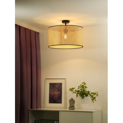 Duolla - Candeeiro integrado ROLLER RATTAN 1xE27/15W/230V diâmetro 45 cm bege/preto
