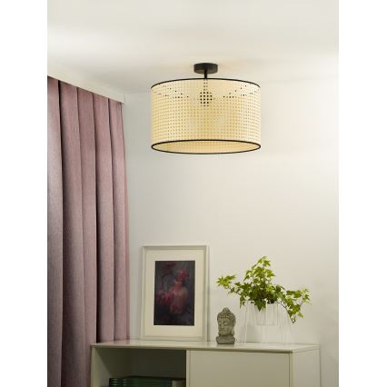 Duolla - Candeeiro integrado ROLLER RATTAN 1xE27/15W/230V diâmetro 45 cm bege/preto