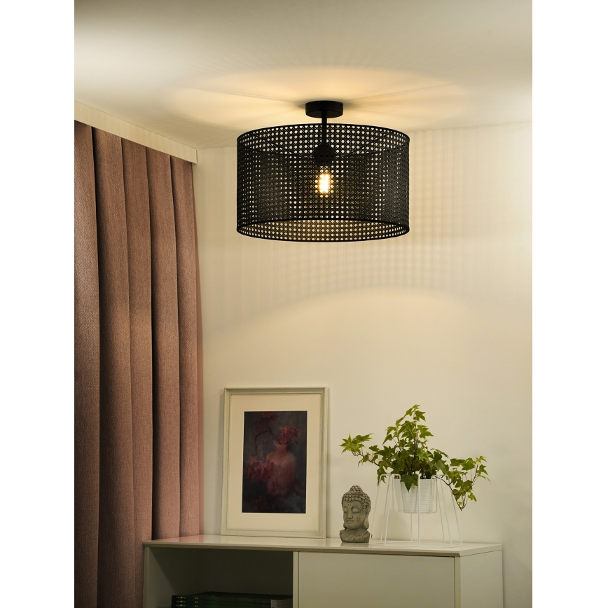 Duolla - Candeeiro integrado ROLLER RATTAN 1xE27/15W/230V diâmetro 45 cm preto