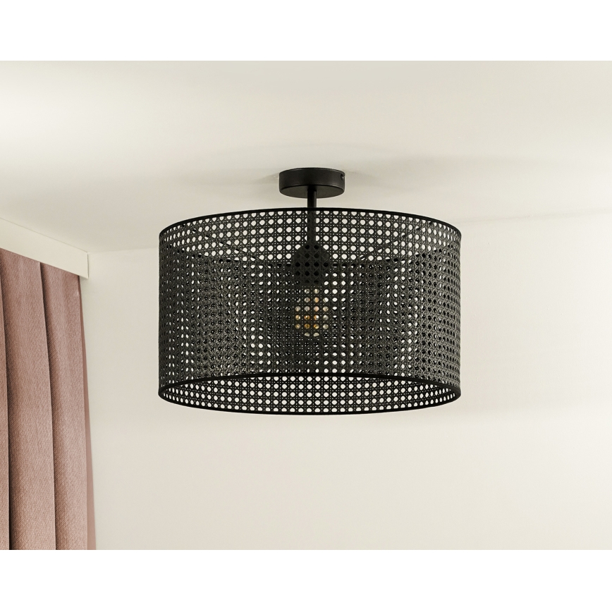 Duolla - Candeeiro integrado ROLLER RATTAN 1xE27/15W/230V diâmetro 45 cm preto