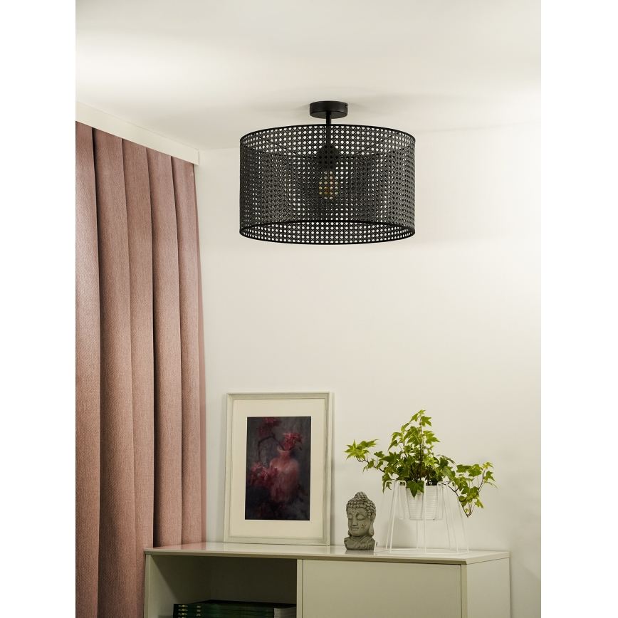 Duolla - Candeeiro integrado ROLLER RATTAN 1xE27/15W/230V diâmetro 45 cm preto