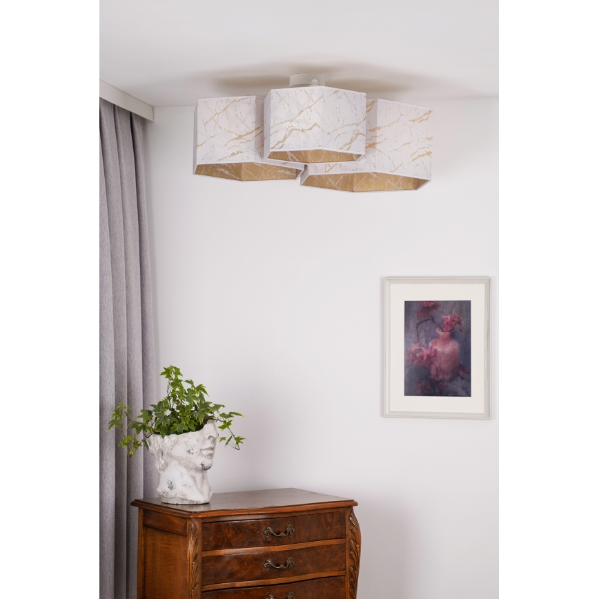 Duolla - Candeeiro integrado ROLLER TRIO HEX 3xE27/15W/230V branco/dourada