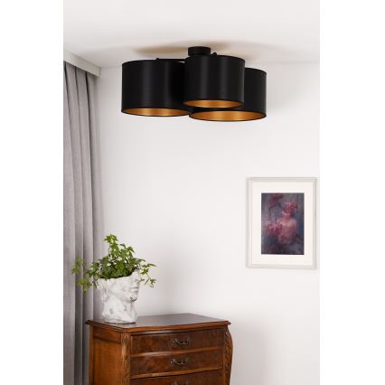 Duolla - Candeeiro integrado ROLLER TRIO SHINY 3xE27/15W/230V preto/dourada