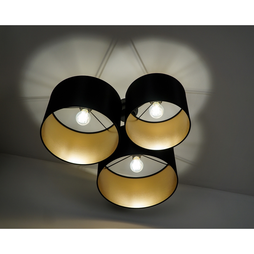 Duolla - Candeeiro integrado ROLLER TRIO SHINY 3xE27/15W/230V preto/dourada