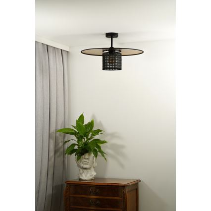 Duolla - Candeeiro integrado TOKYO RATTAN 1xE27/15W/230V diâmetro 50 cm dourado/preto