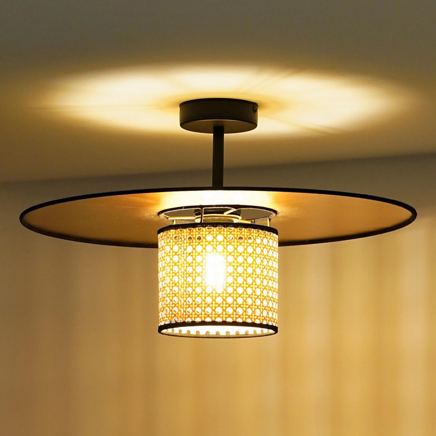 Duolla - Candeeiro integrado TOKYO RATTAN 1xE27/15W/230V diâmetro 50 cm dourado/vime