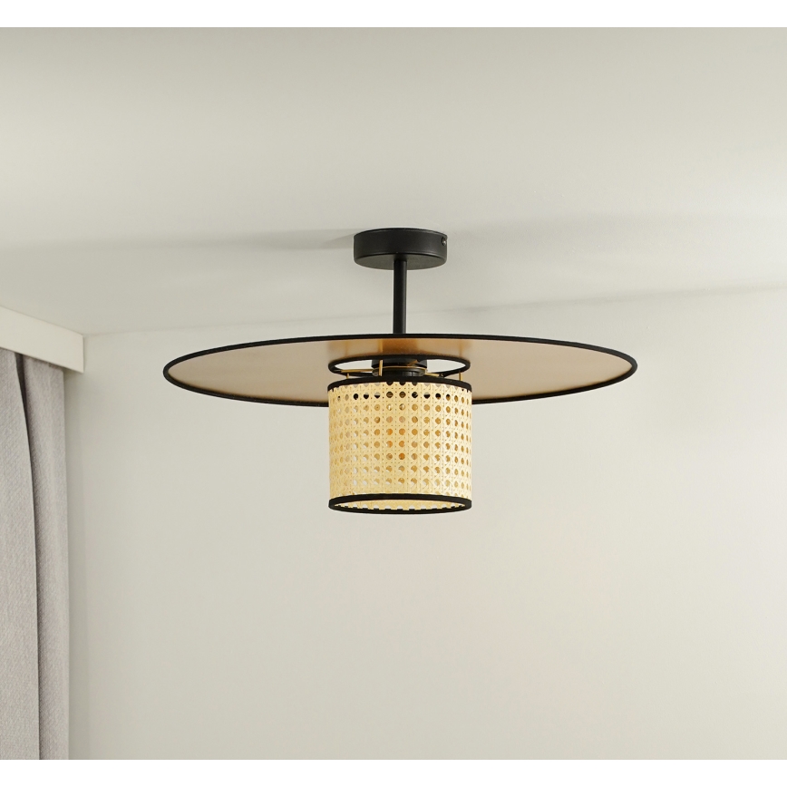 Duolla - Candeeiro integrado TOKYO RATTAN 1xE27/15W/230V diâmetro 50 cm dourado/vime