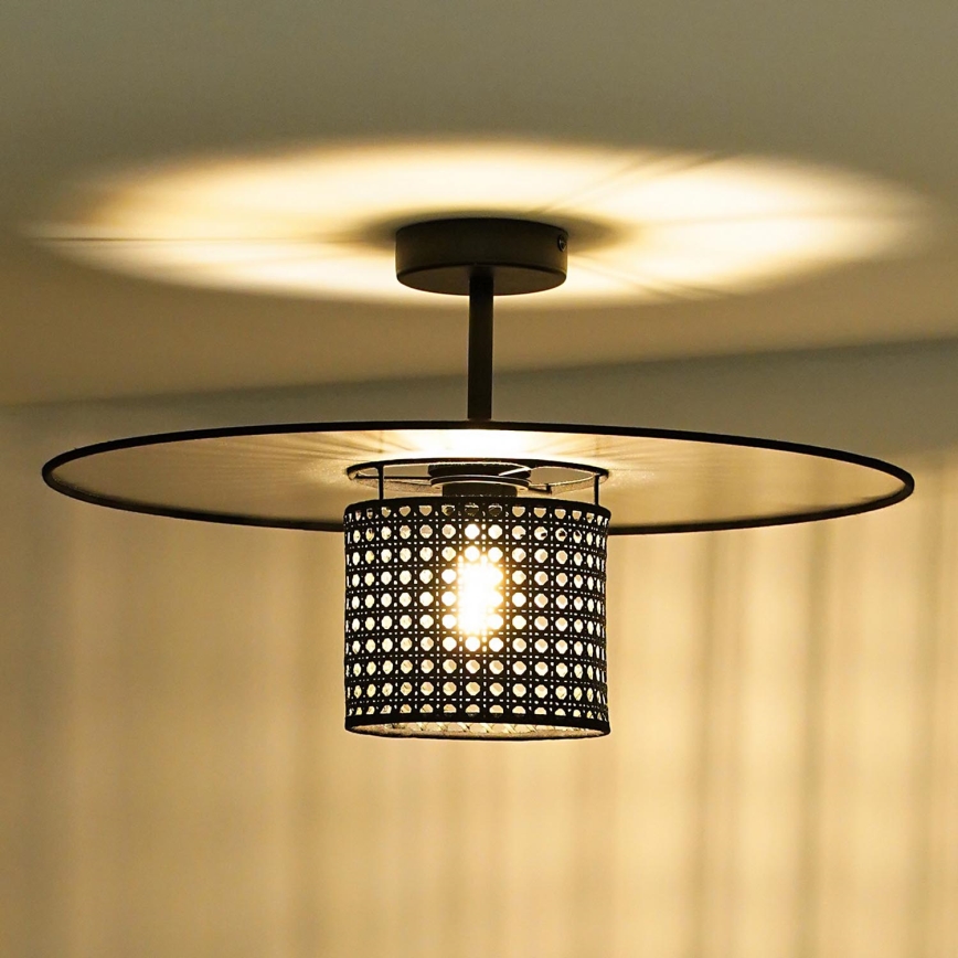 Duolla - Candeeiro integrado TOKYO RATTAN 1xE27/15W/230V diâmetro 50 cm preto/prateado