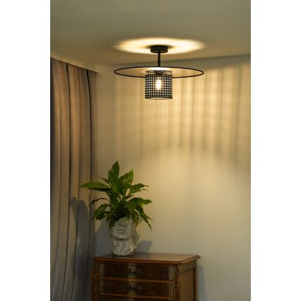 Duolla - Candeeiro integrado TOKYO RATTAN 1xE27/15W/230V diâmetro 50 cm preto/prateado