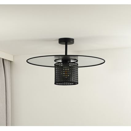 Duolla - Candeeiro integrado TOKYO RATTAN 1xE27/15W/230V diâmetro 50 cm preto/prateado