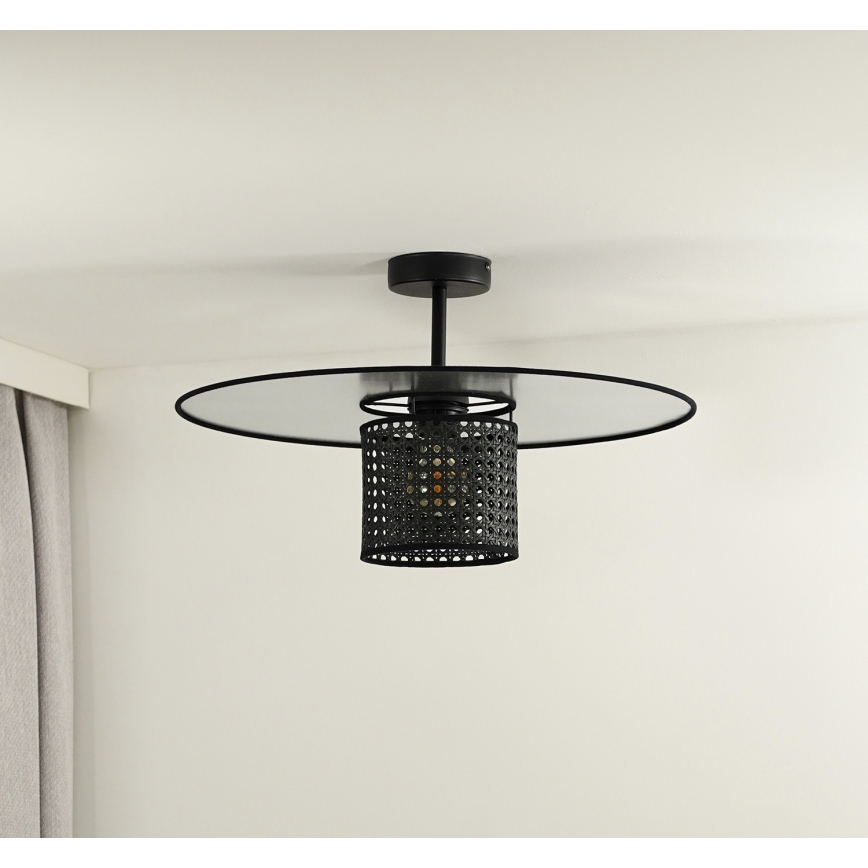 Duolla - Candeeiro integrado TOKYO RATTAN 1xE27/15W/230V diâmetro 50 cm preto/prateado
