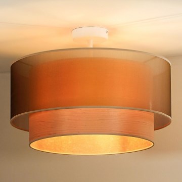 Duolla - Candeeiro integrado WOOD BOHO 1xE27/15W/230V diâmetro 45 cm cobre/bege