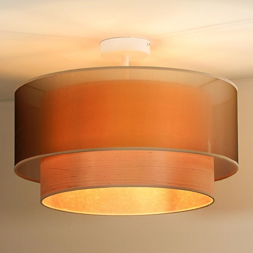 Duolla - Candeeiro integrado WOOD BOHO 1xE27/15W/230V diâmetro 45 cm cobre/bege