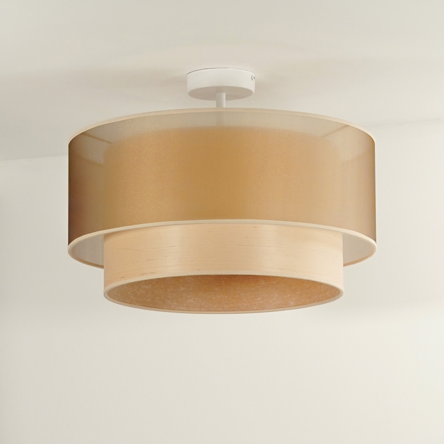 Duolla - Candeeiro integrado WOOD BOHO 1xE27/15W/230V diâmetro 45 cm cobre/bege