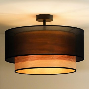Duolla - Candeeiro integrado WOOD BOHO 1xE27/15W/230V diâmetro 45 cm preto/bege