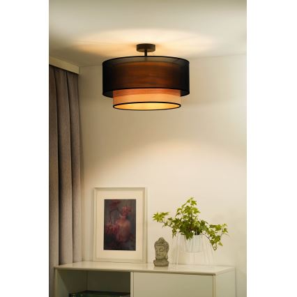 Duolla - Candeeiro integrado WOOD BOHO 1xE27/15W/230V diâmetro 45 cm preto/bege